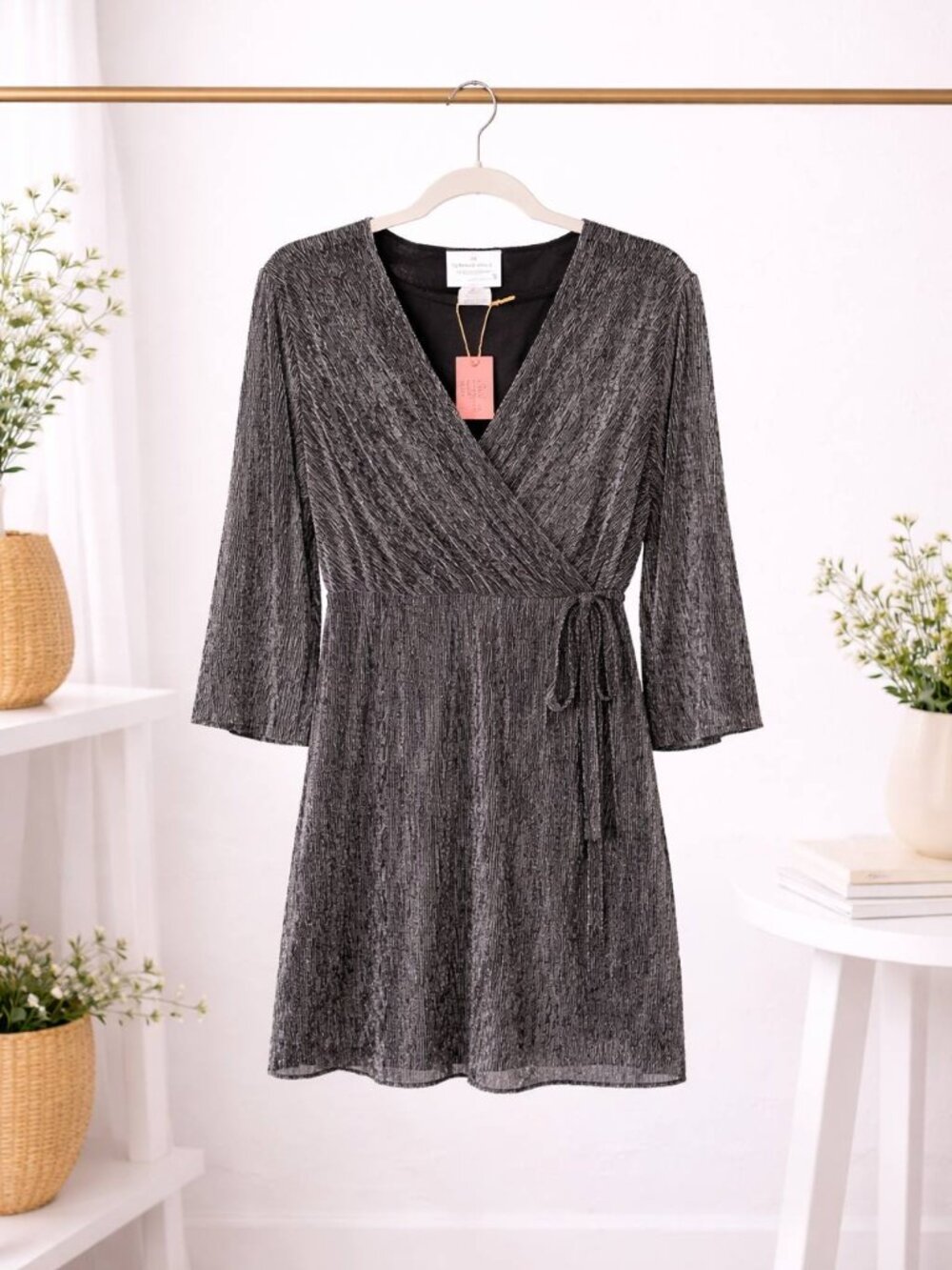 Silver Gray Metallic Cocktail Dress - New with Tags - Size Large